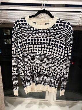 LOFT Navy and Cream Geometric Dot Crewneck Sweater